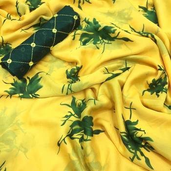Yellow printed chiffon saree with blouse 1