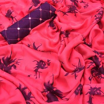Pink printed chiffon saree with blouse 1