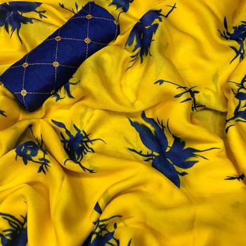 Mustard printed chiffon saree with blouse 1