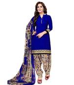 Blue Printed Synthetic Unstitched Salwar With Dupatta