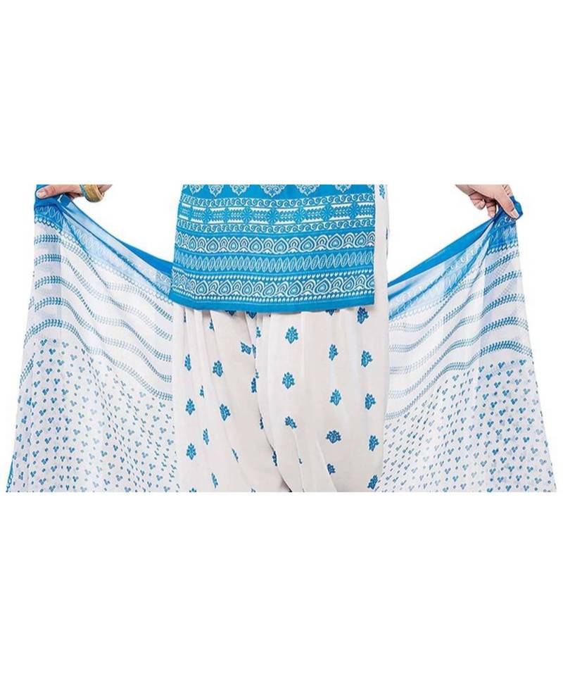 Blue Printed Synthetic Unstitched Salwar With Dupatta