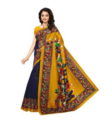 blue printed art silk saree with blouse 1