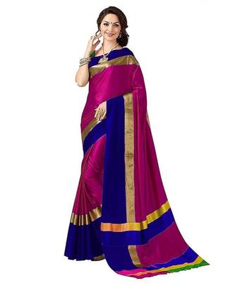 Magenta Woven Cotton Silk Saree With Blouse 1