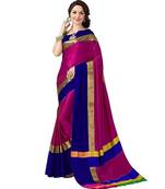 Magenta Woven Cotton Silk Saree With Blouse