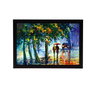 Loving Couple Under Umbrella in rain Satin Matt Texture UV Art Painting 1