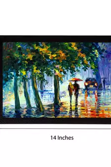 Loving Couple Under Umbrella in rain Satin Matt Texture UV Art Painting