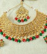 Lalso Designer Gold Plated Kundan Stone Multicolour Drops Bridal Choker Necklace Earring Jewelry Set - LCN25_MG