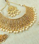 Lalso Designer Gold Plated Kundan Stone Golden Drops Bridal Choker Necklace Earring Jewelry Set - LCN25_LCT