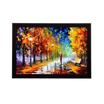 Alone Person Under Umbrella in Rain Satin Matt Texture UV Art Painting 1
