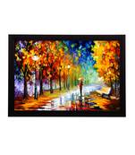 Alone Person Under Umbrella in Rain Satin Matt Texture UV Art Painting