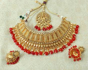 Lalso Designer Gold Plated Kundan Stone Maroon Drops Bridal Choker Necklace Earring Jewelry Set - LCN26_MR 1