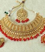 Lalso Designer Gold Plated Kundan Stone Maroon Drops Bridal Choker Necklace Earring Jewelry Set - LCN26_MR