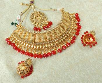 Lalso Designer Gold Plated Kundan Stone Maroon Drops Bridal Choker Necklace Earring Jewelry Set - LCN26_MR 2