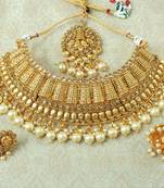 Lalso Designer Gold Plated Kundan Stone Golden Drops Bridal Choker Necklace Earring Jewelry Set - LCN26_LCT