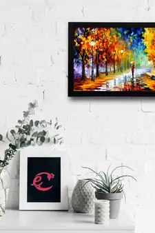 Alone Person Under Umbrella in Rain Satin Matt Texture UV Art Painting