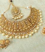 Lalso Designer Gold Plated Kundan Stone Golden Drops Bridal Choker Necklace Earring Jewelry Set - LCN27_LCT