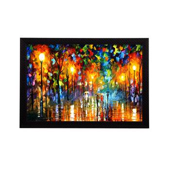Loving Couple Under Umbrella in rain Satin Matt Texture UV Art Painting 1