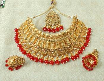 Lalso Designer Gold Plated Kundan Stone Maroon Drops Bridal Choker Necklace Earring Jewelry Set - LCN29_MR 1