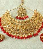 Lalso Designer Gold Plated Kundan Stone Maroon Drops Bridal Choker Necklace Earring Jewelry Set - LCN29_MR