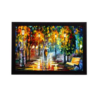Loving Couple Under Umbrella in rain Satin Matt Texture UV Art Painting 1