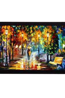 Loving Couple Under Umbrella in rain Satin Matt Texture UV Art Painting