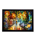 Loving Couple Under Umbrella in rain Satin Matt Texture UV Art Painting