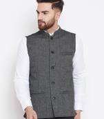 Grey woven wool nehru-jacket
