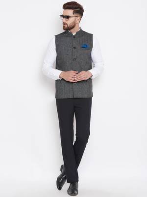 Grey woven wool nehru-jacket 2