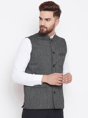 Grey woven wool nehru-jacket 3