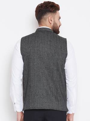 Grey woven wool nehru-jacket 4
