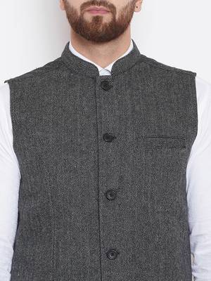 Grey woven wool nehru-jacket 5