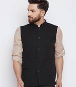 Black woven linen nehru-jacket