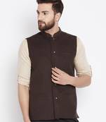 Brown Woven Wool Nehru Jacket