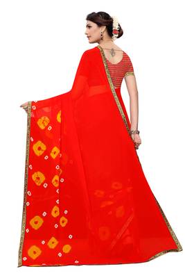 Red printed chiffon saree with blouse 4