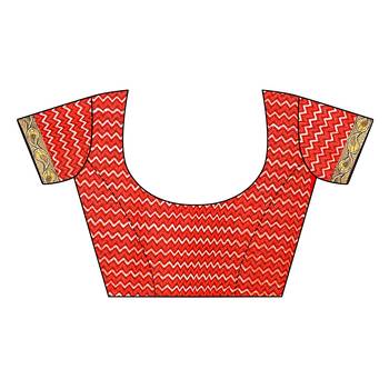 Red printed chiffon saree with blouse 5