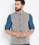 Beige woven wool nehru-jacket