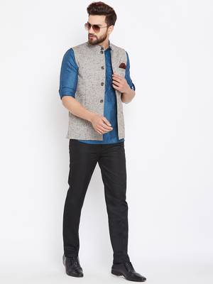 Beige woven wool nehru-jacket 2