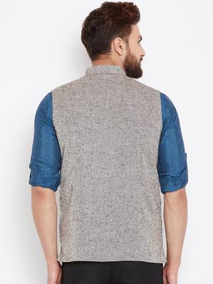 Beige woven wool nehru-jacket 4