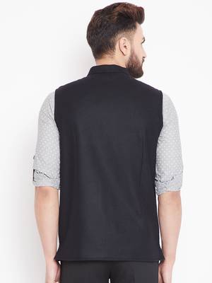 Black woven wool nehru-jacket 4