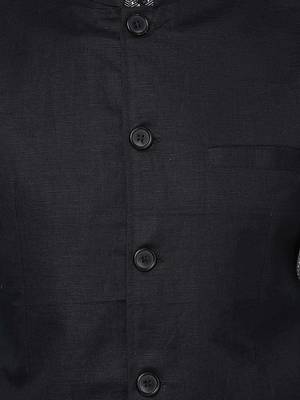 Black woven linen nehru-jacket 5
