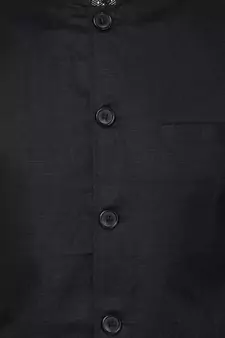 Black woven linen nehru-jacket