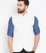 White woven poly cotton nehru-jacket