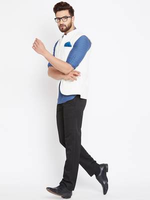 White woven poly cotton nehru-jacket 2