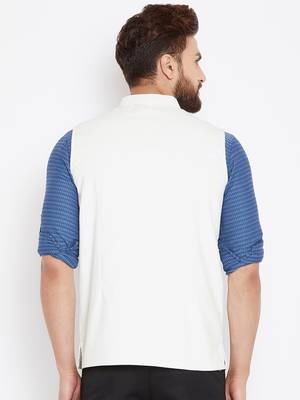 White woven poly cotton nehru-jacket 4