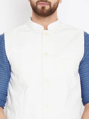 White woven poly cotton nehru-jacket 5