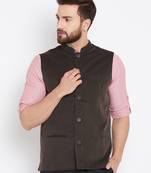 Brown woven wool nehru-jacket