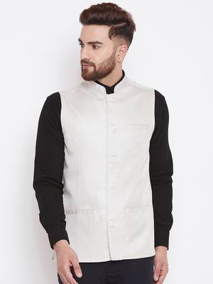 White woven poly cotton nehru-jacket 1