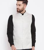White woven poly cotton nehru-jacket
