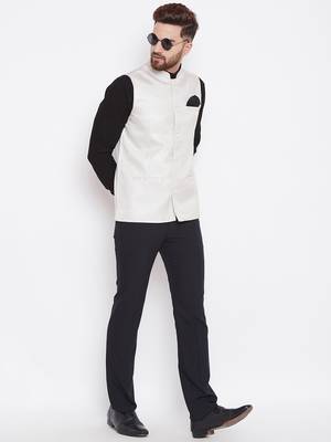 White woven poly cotton nehru-jacket 2