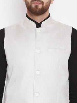 White woven poly cotton nehru-jacket 5